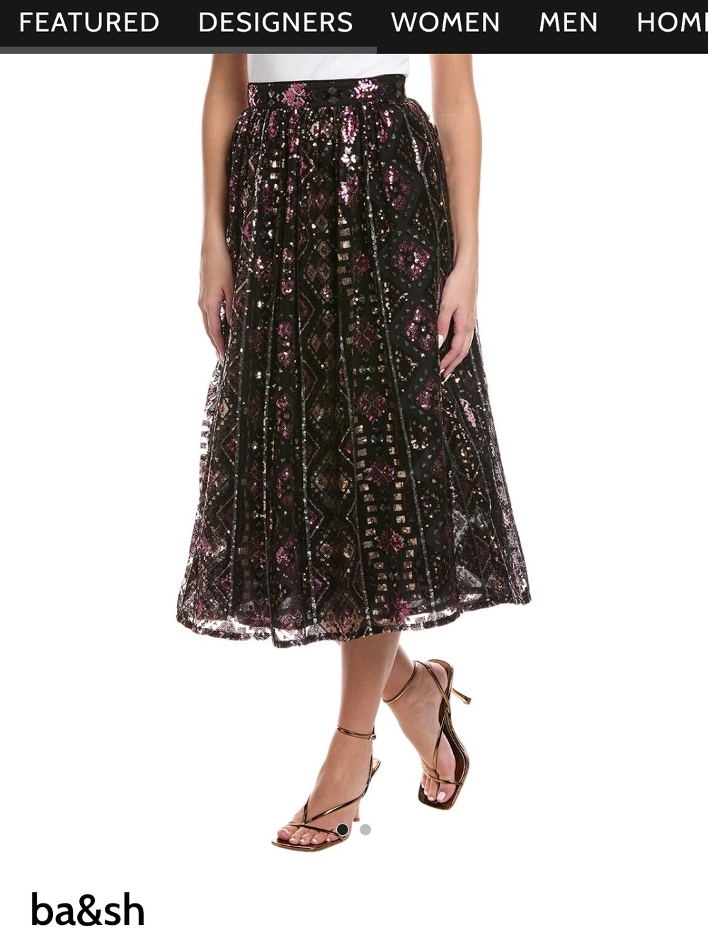 ba&sh Black PIPPA Midi Skirt with Pink Sequin Embroidery